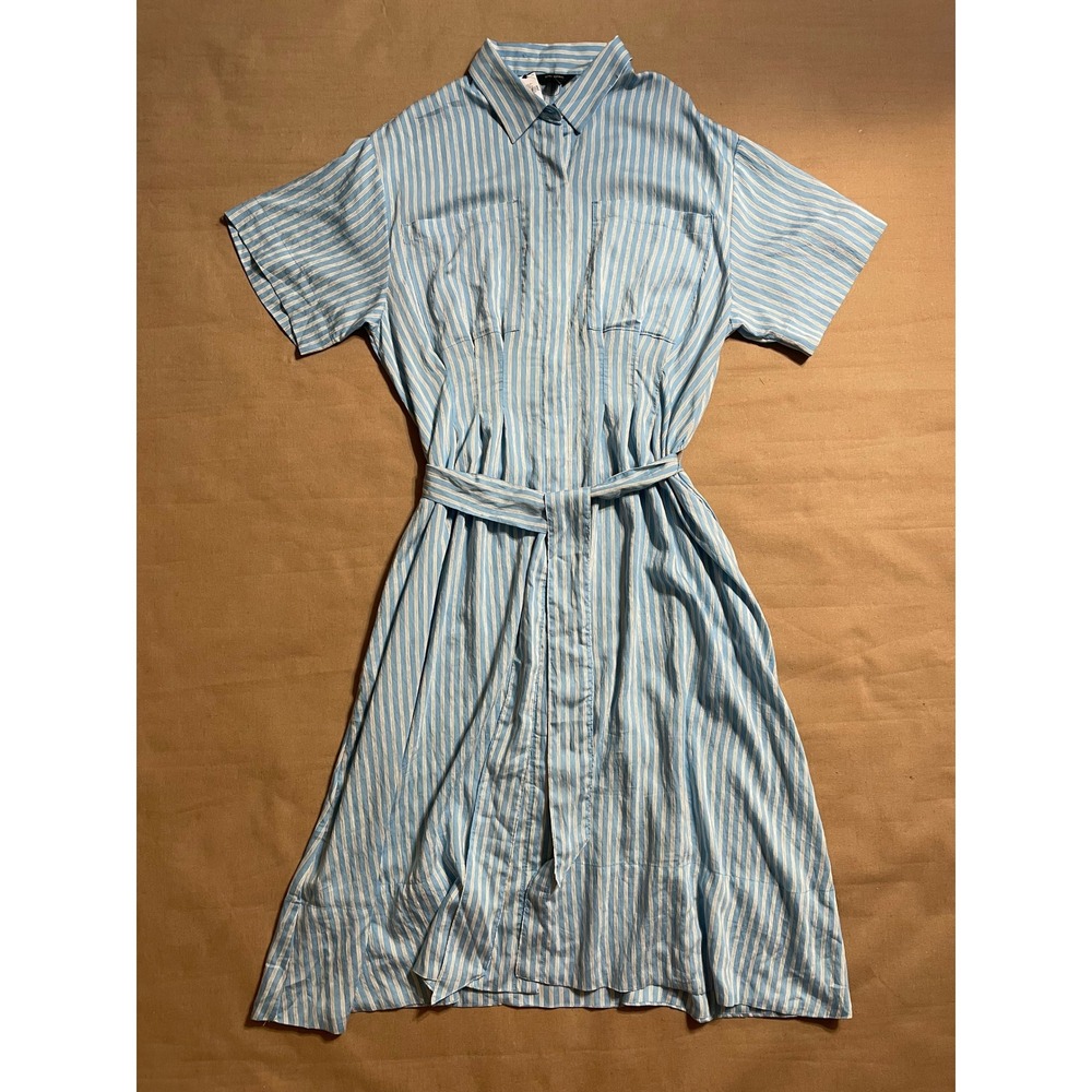 NWT Banana Republic Factory Midi Shirt Dress Size XL Blue White Sash Pockets - Picture 2 of 13